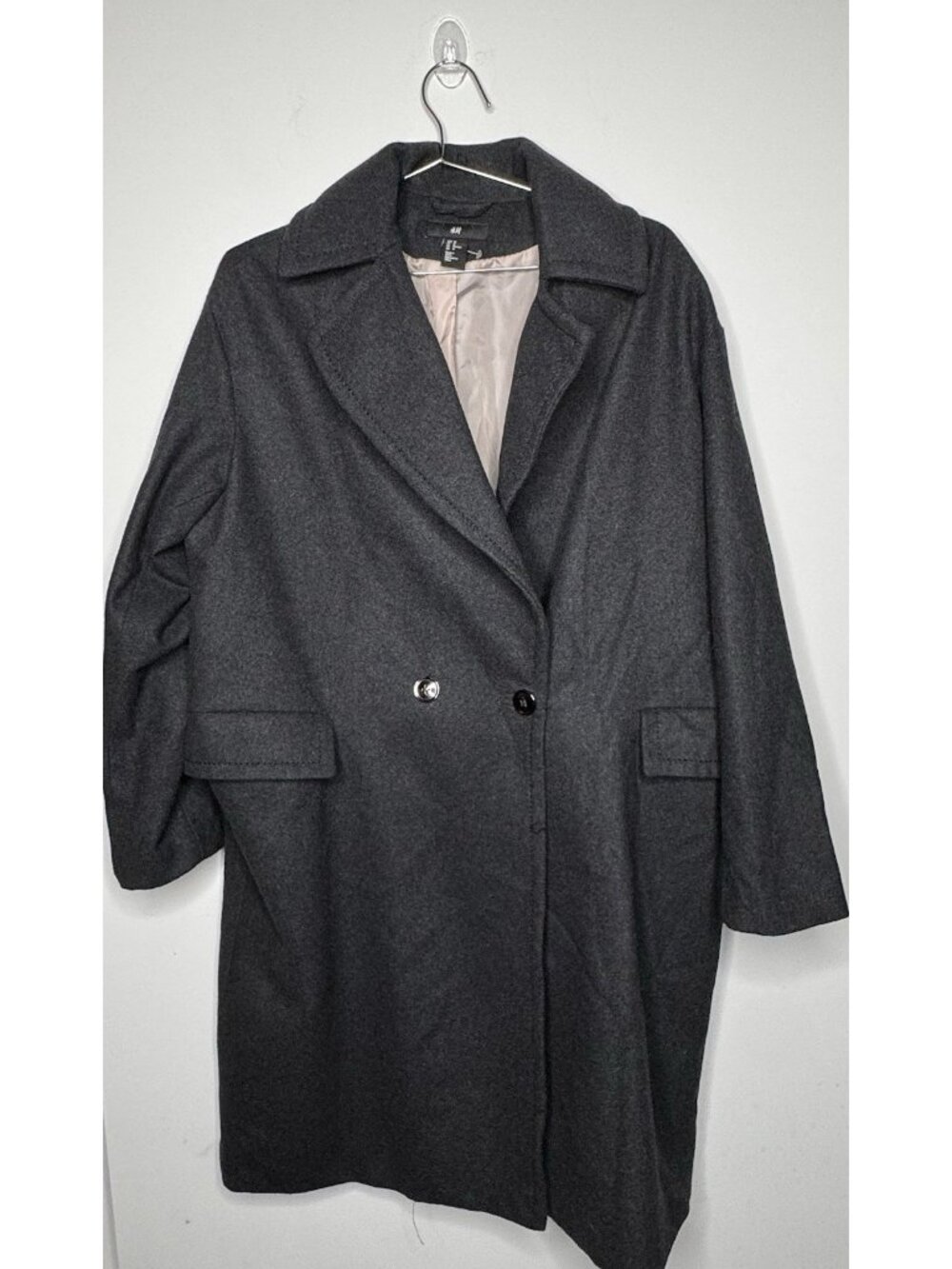New NWOT H&M Coat Women’s Size 10 Lapel Double Breasted Jacket Trench Coat Gray